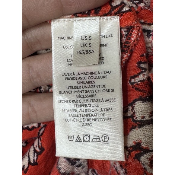 Free People Say the Word Top SMALL S Red Floral Peasant Sleeve Ruched Boho - Picture 7 of 10